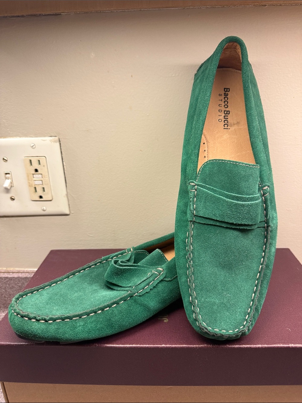Bacco Bucci Green Suede Penny Loafers